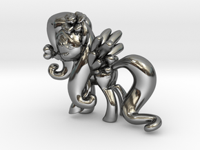 Fluttershy 1 Full Color - XS in Fine Detail Polished Silver