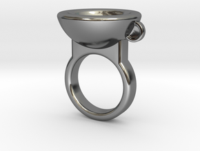 Coffe Cup Ring in Fine Detail Polished Silver