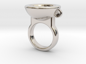 Coffe Cup Ring in Rhodium Plated Brass