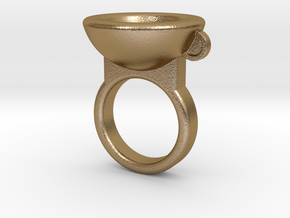Coffe Cup Ring in Polished Gold Steel