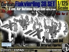 1-125 Flakvierling 38 Set 1 in Tan Fine Detail Plastic