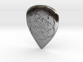 Seed of Life Guitar Pick in Fine Detail Polished Silver
