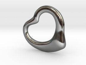 Open Heart Pandent, medium in Fine Detail Polished Silver