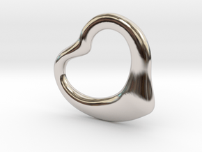 Open Heart Pandent, medium in Rhodium Plated Brass