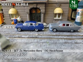 SET 2x Mercedes-Benz 190 (N 1:160) in Smooth Fine Detail Plastic