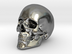 Human Skull in Polished Silver