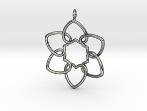 Heart Petals 6 Points - 5cm - wLoopet in Fine Detail Polished Silver