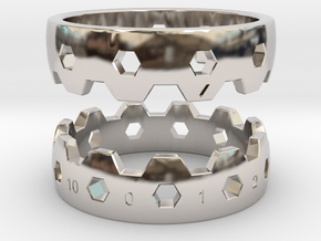 Hex Reminder Ring Size 12 in Rhodium Plated Brass
