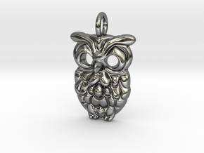 Happy Owl Pendant in Fine Detail Polished Silver