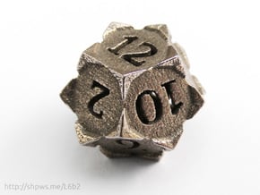 'Starry' D12 balanced die in Polished Bronzed Silver Steel