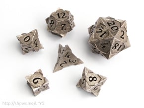 'Starry' Gaming Die Set: D20, D12, D10, D8, D6, D4 in Polished Bronzed Silver Steel