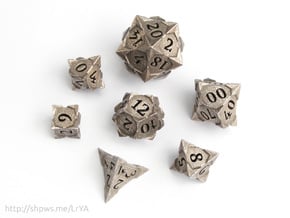 'Starry' Gaming Die Set + Decader (10D10) in Polished Bronzed Silver Steel