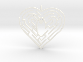 Heart Maze-shape Pendant 1 in White Processed Versatile Plastic