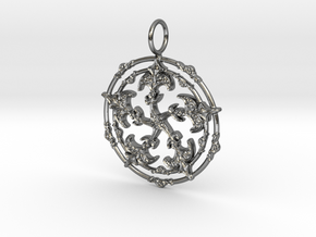 Baroque Fleur de Lys Pentagram pendant in Polished Silver