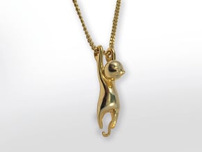 Hanging Cat Pendant in Polished Brass