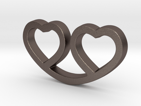 Two Hearts Together Pendant - Amour Collection in Polished Bronzed Silver Steel