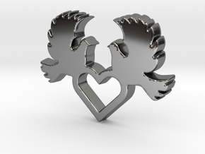 Doves with Heart V1 Pendant - Amour Collection in Fine Detail Polished Silver