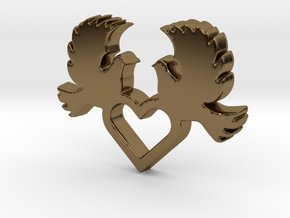 Doves with Heart V1 Pendant - Amour Collection in Polished Bronze