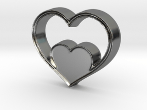 Two Hearts in One Pendant - Amour Collection in Polished Silver
