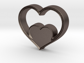 Two Hearts in One Pendant - Amour Collection in Polished Bronzed Silver Steel