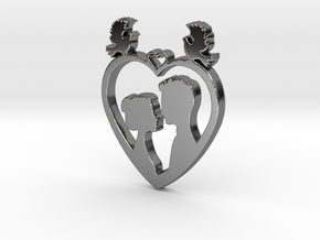 Two in a Heart with Doves V1 Pendant - Amour in Fine Detail Polished Silver