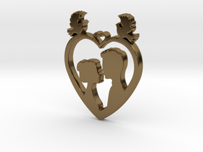 Two in a Heart with Doves V1 Pendant - Amour in Polished Bronze