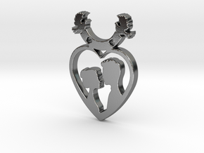 Two in One Heart with Doves V2 Pendant - Amour in Polished Silver
