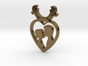 Two in One Heart with Doves V2 Pendant - Amour in Polished Bronze