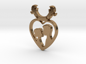 Two in One Heart with Doves V2 Pendant - Amour in Natural Brass