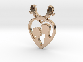 Two in One Heart with Doves V2 Pendant - Amour in 14k Rose Gold Plated Brass