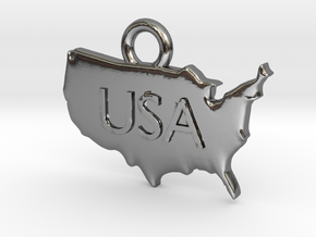 USA Pendant in Polished Silver