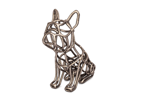 French Bulldog Wireframe Keychain (sitting) in Polished Bronzed Silver Steel