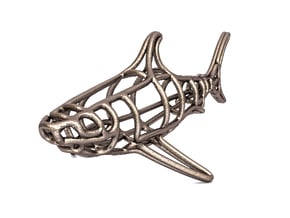 Shark Wireframe Keychain in Polished Bronzed Silver Steel