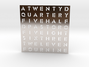 Timesquare Wordclock faceplate (Stencil font) in Rhodium Plated Brass
