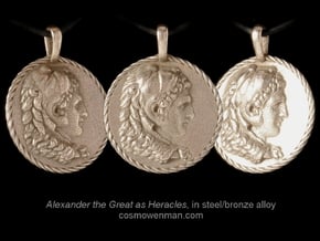 Steel Alexander the Great coin pendant in Polished Bronzed Silver Steel