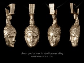 Steel Ares, god of war pendant (facing forward) in Polished Bronzed Silver Steel