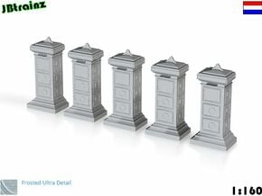 5 Mailboxes Old Dutch (1:160) in Smooth Fine Detail Plastic