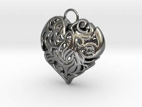 Heart Shaped Pendant in Fine Detail Polished Silver