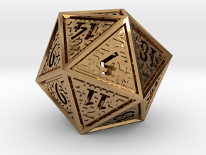 Hedron D20 (Hollow), balanced gaming die in Polished Brass