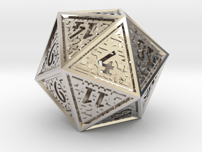 Hedron D20 (Hollow), balanced gaming die in Rhodium Plated Brass