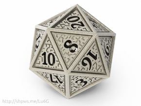 Hedron D20 (Hollow), balanced gaming die in Polished Bronzed Silver Steel