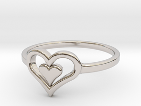 Heart Ring size 6 in Rhodium Plated Brass