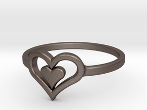 Heart Ring size 6 in Polished Bronzed Silver Steel