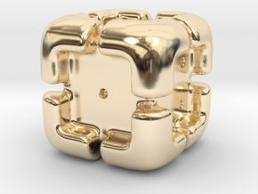 'Armored' D6 Die in 14K Yellow Gold