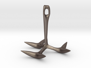 Grappling Hook Double Spike in Polished Bronzed Silver Steel
