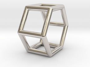 0421 Hexagonal Prism (a=1cm) #001 in Rhodium Plated Brass