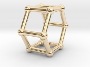 0422 Hexagonal Prism (a=1cm) #002 in 14k Gold Plated Brass