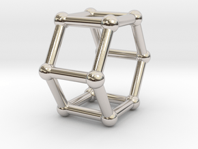 0422 Hexagonal Prism (a=1cm) #002 in Rhodium Plated Brass