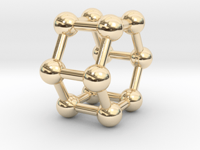 0423 Hexagonal Prism (a=1cm) #003 in 14k Gold Plated Brass