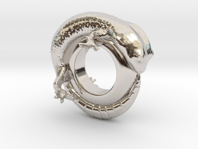 Gecko Ring     Size 5 in Rhodium Plated Brass